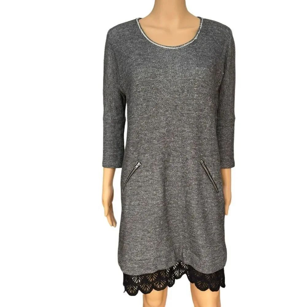 Anthropologie Dolan Womens Cotton Blend Lace Hem Zip Pocket Knit Dress Size S